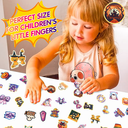 50pcs Halloween Graffiti Stickers – Dark Cute Ghost, Pumpkin, Bat & Castle Vinyl Decals for DIY, Luggage, Laptop & Water Bottles Kawaii Stickers
