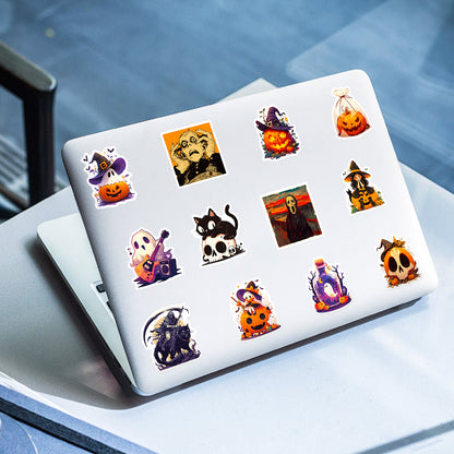 🎃 50 Halloween Stickers – Skulls, Pumpkins, Witches, Grim Reapers & Black Cats 🖤 Kawaii Stickers