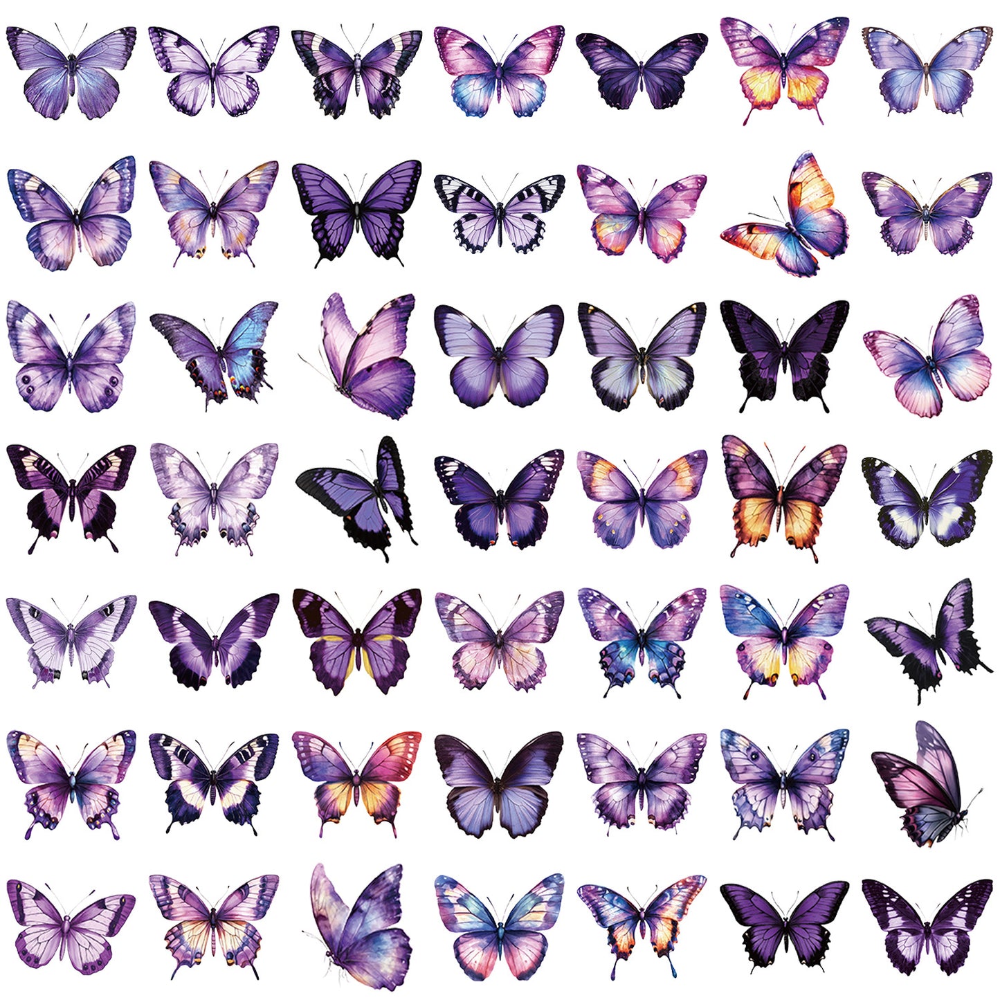 🦋🌈 50pcs Colorful Transparent Butterfly Stickers | Waterproof PET Stickers for Journals, Notebooks, Cups ☕, Guitars & DIY Crafts 🎨✨ Kawaii Stickers