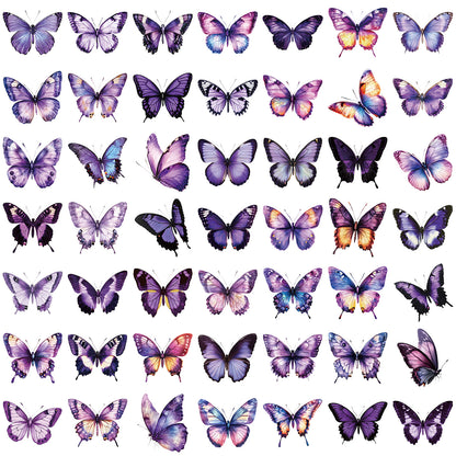 🦋🌈 50pcs Colorful Transparent Butterfly Stickers | Waterproof PET Stickers for Journals, Notebooks, Cups ☕, Guitars & DIY Crafts 🎨✨ Kawaii Stickers