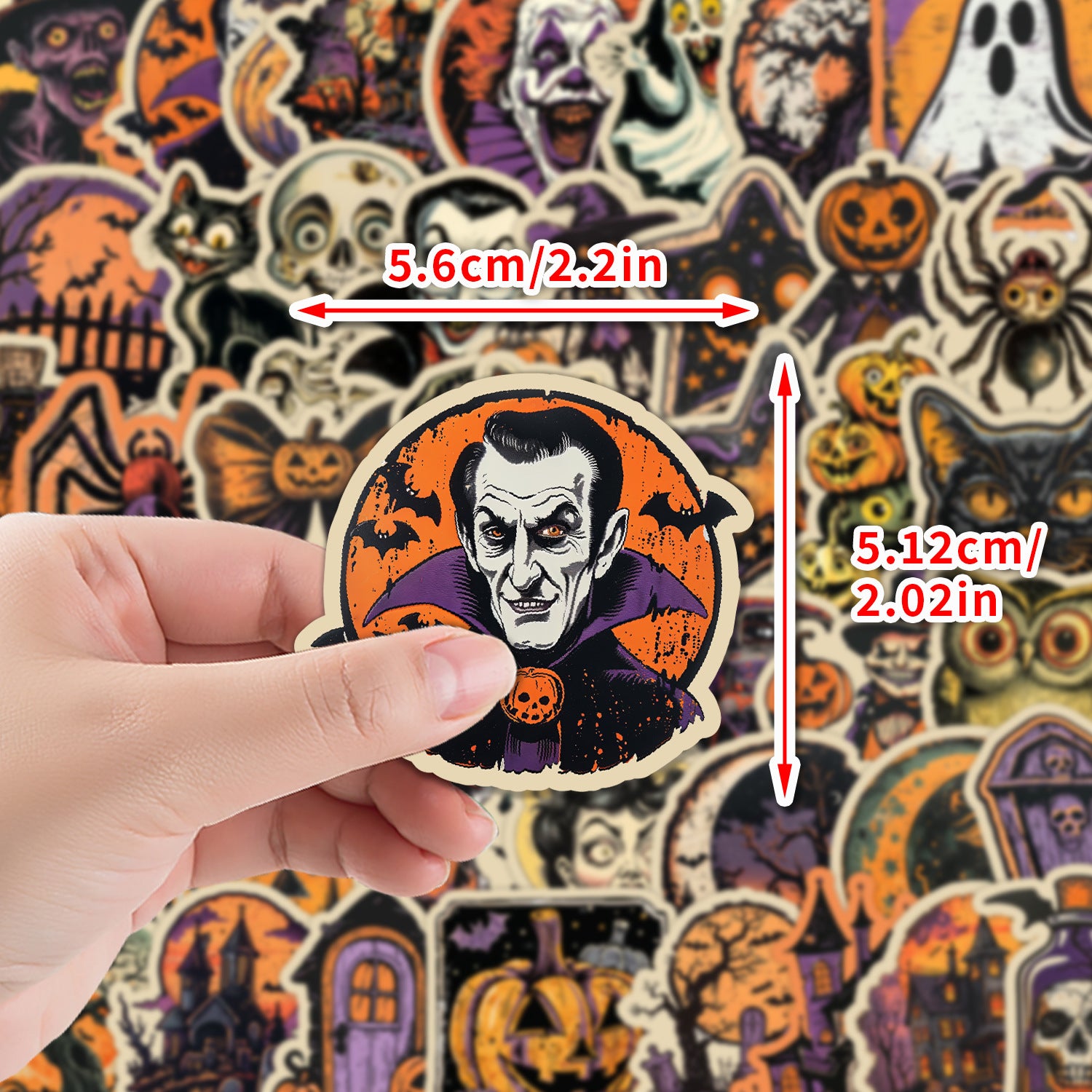 🎃 50pcs Vintage Halloween Stickers Pack – Waterproof Retro PVC Laptop & Water Bottle Decals Vintage Halloween Kawaii Stickers