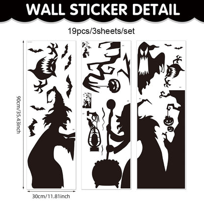 🎃 Halloween Stickers Ghost Witch Silhouette Party PVC Self-Adhesive Wall Decals 👻 Witch Stickers*1set Kawaii Stickers