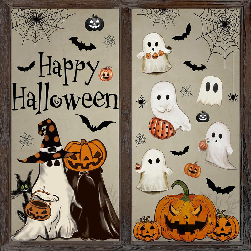 Happy Halloween Window Stickers – Ghosts, Pumpkins & Bats – Static-Cling PVC Wall & Glass Decals for Spooky Home Party Décor 👻🕷️🌙 Kawaii Stickers