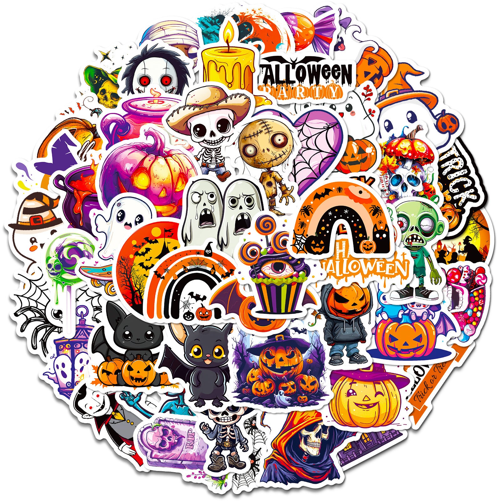 🎃👻 50 Pcs Halloween Stickers – Spooky Trick or Treat DIY Stickers for Cup, Laptop, Notebook, Luggage 👻🎃 Kawaii Stickers