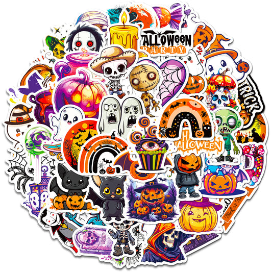 🎃👻 50 Pcs Halloween Stickers – Spooky Trick or Treat DIY Stickers for Cup, Laptop, Notebook, Luggage 👻🎃 Kawaii Stickers