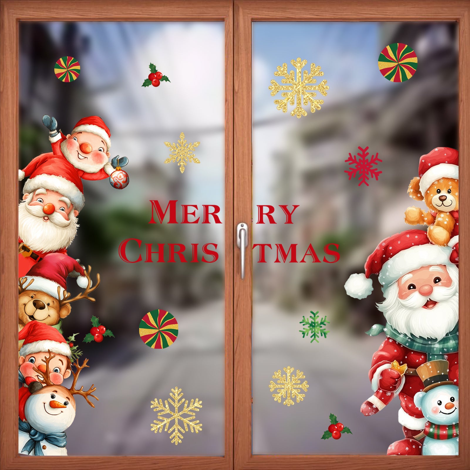🎅 Large Cartoon Santa Claus Christmas Wall Stickers – Festive Reindeer & Christmas Tree Design 🎄✨ Kawaii Stickers