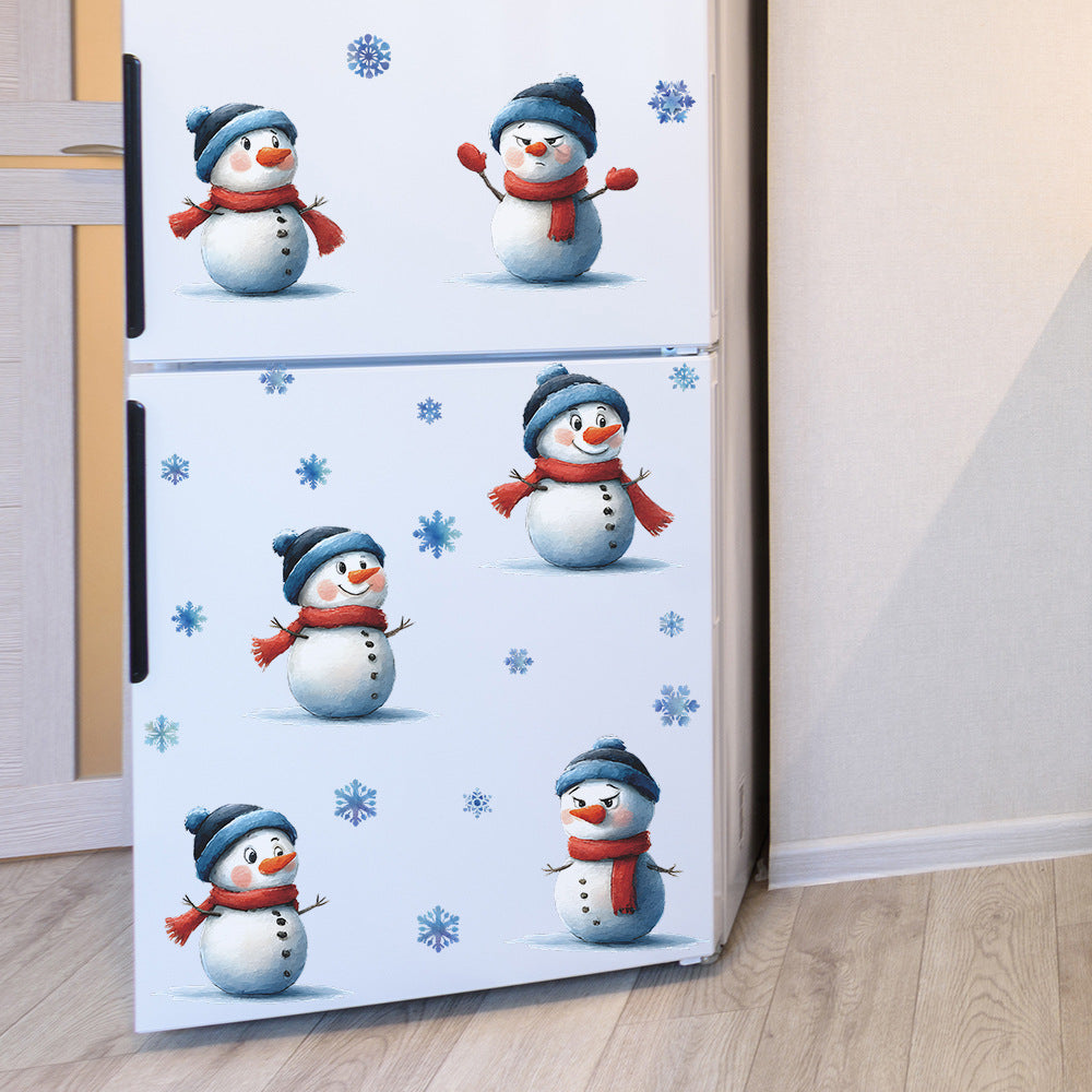 ☃️ Creative Funny Snowman & Snowflake Christmas Wall Stickers – Self-Adhesive PVC Décor ❄️🎄 Kawaii Stickers