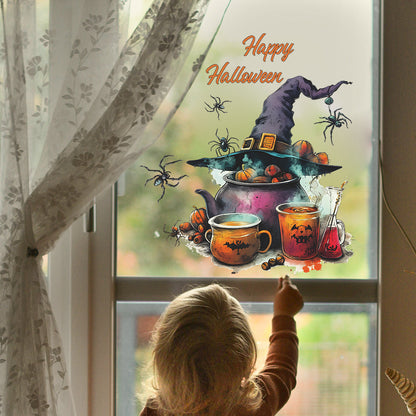 🧙‍♀️🎃 Halloween Witch Window Stickers – Magic Potion & Witch Hat Static Cling Glass Decals – Home Party Decor Kawaii Stickers