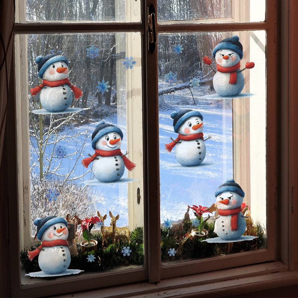 ☃️ Creative Funny Snowman & Snowflake Christmas Wall Stickers – Self-Adhesive PVC Décor ❄️🎄 Kawaii Stickers