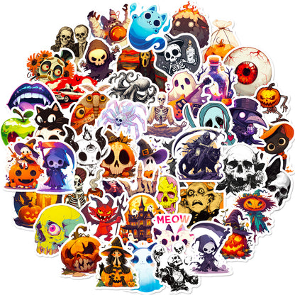 🎃 50 Halloween Stickers – Skulls, Pumpkins, Witches, Grim Reapers & Black Cats 🖤 Kawaii Stickers