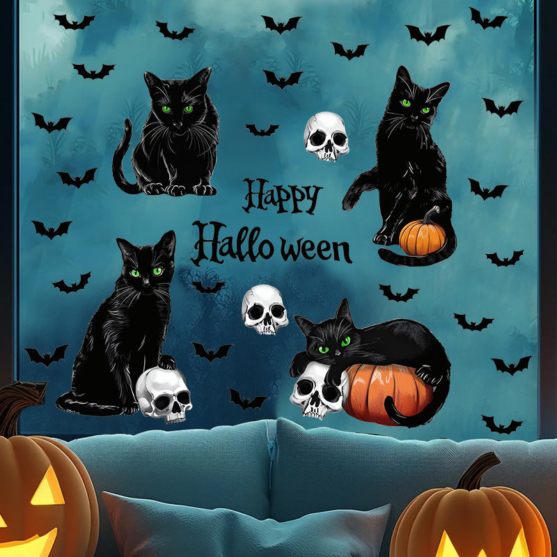 Halloween Window Stickers – Black Cat, Bat & Pumpkin PVC Wall Decals – Happy Halloween Stickers for Glass & Walls – Kawaii Stickers Kawaii Stickers
