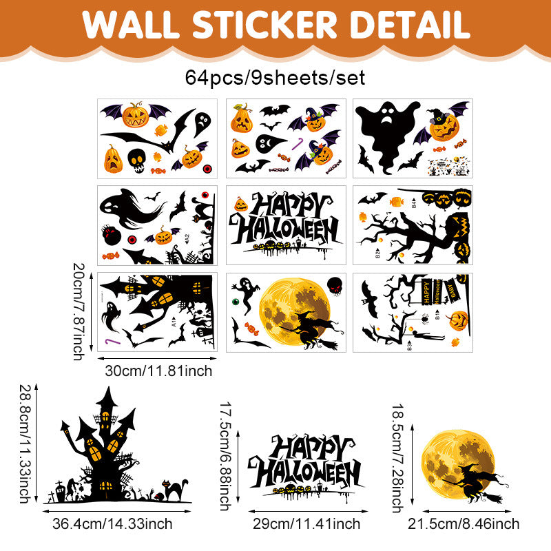 🎃✨ Happy Halloween Window Stickers – Ghost, Pumpkin & Bat Silhouette PVC Self-Adhesive Glass Decals for Spooky Holiday Décor 👻🌙 20*30cm*9pcs Kawaii Stickers