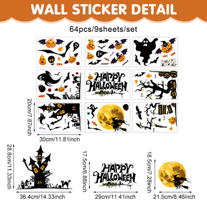 🎃✨ Happy Halloween Window Stickers – Ghost, Pumpkin & Bat Silhouette PVC Self-Adhesive Glass Decals for Spooky Holiday Décor 👻🌙 20*30cm*9pcs Kawaii Stickers