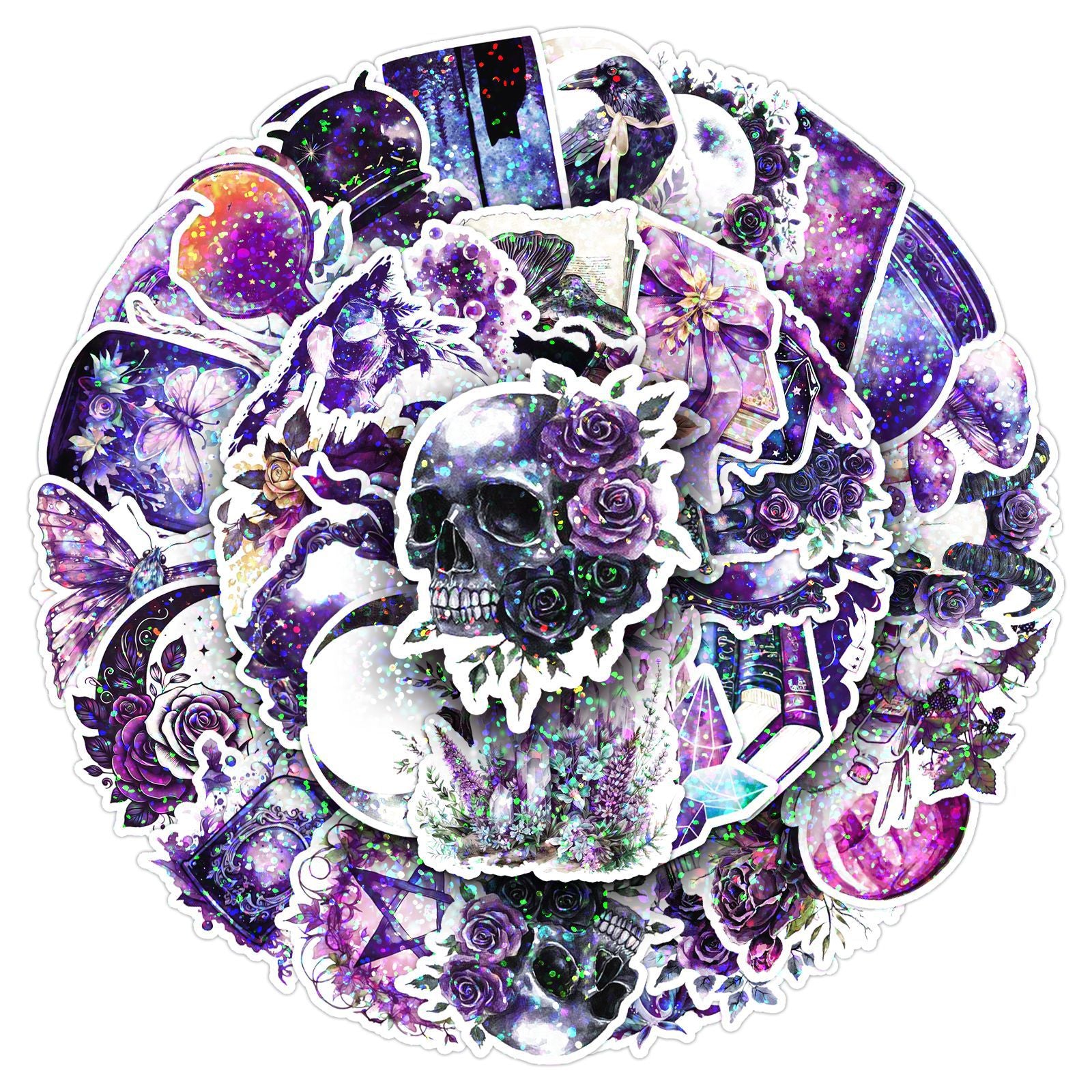 ✨ 50 pcs Holographic Stickers Halloween Witch Stickers – Magic Laser PVC Waterproof Set ✨🎃🧙‍♀️ Kawaii Stickers