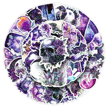 ✨ 50 pcs Holographic Stickers Halloween Witch Stickers – Magic Laser PVC Waterproof Set ✨🎃🧙‍♀️ Kawaii Stickers