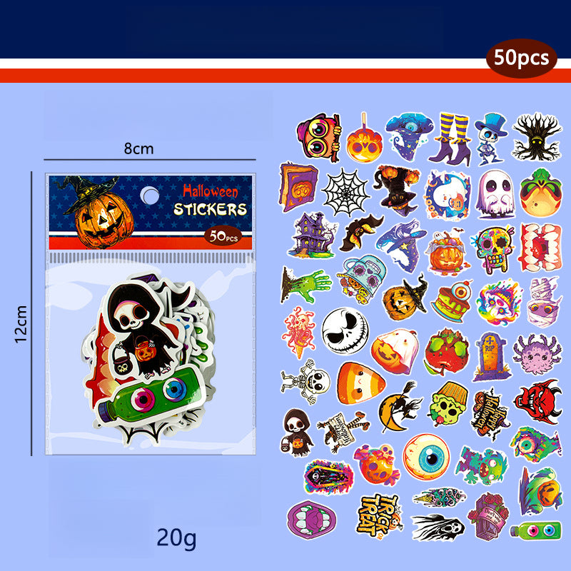🎃 50 Halloween Stickers – Skulls, Pumpkins, Witches, Grim Reapers & Black Cats 🖤 B Kawaii Stickers