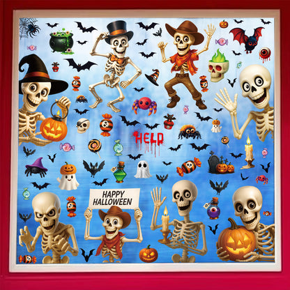 💀 Halloween Skull & Pumpkin Glass Window Stickers – Spooky Fun Decor 🎃 BQ(601-608) Kawaii Stickers