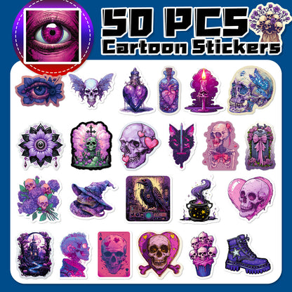 Halloween Stickers – 50pcs Gothic Purple Skull DIY Stickers