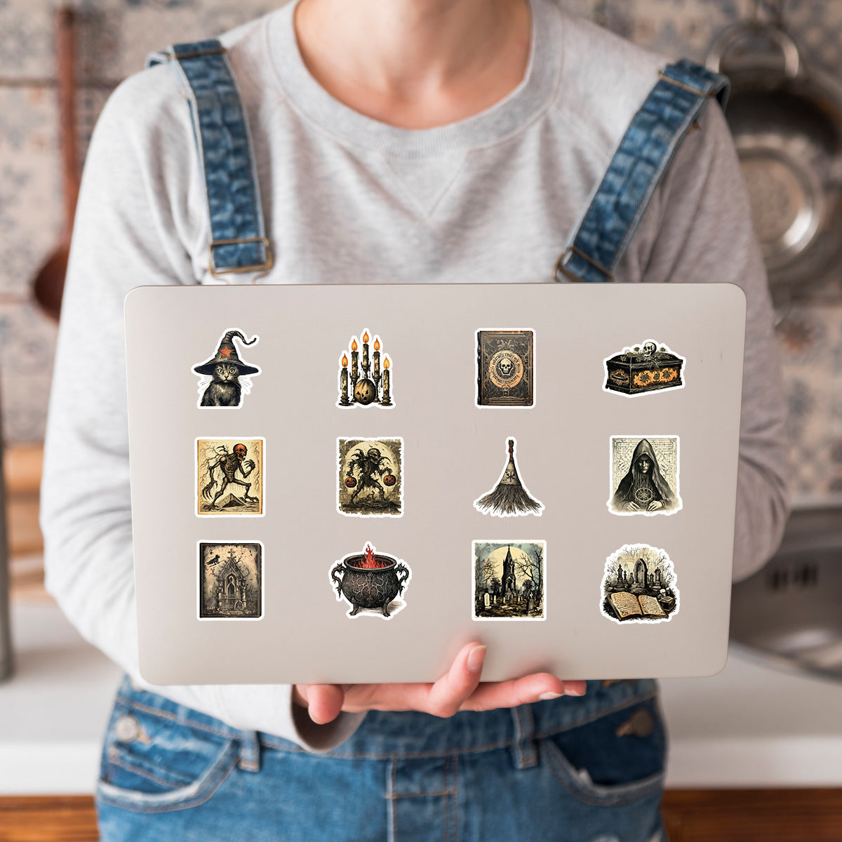 🎃 50pcs Nordic Gothic Halloween Stickers – Waterproof PVC Vinyl Decals for Laptop, Water Bottle & Holiday Decor Kawaii Stickers