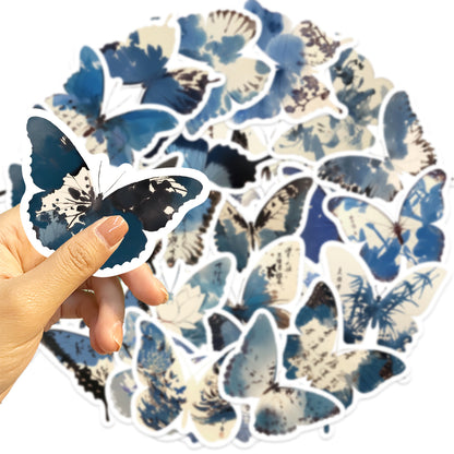 🦋🎨50pcs Ink-Style Butterfly Stickers Book | Waterproof PET Oriental Art Stickers for Journals, Notebooks, Water Cups ☕ & DIY Crafts Kawaii Stickers