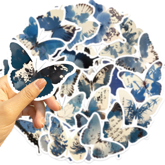 🦋🎨50pcs Ink-Style Butterfly Stickers Book | Waterproof PET Oriental Art Stickers for Journals, Notebooks, Water Cups ☕ & DIY Crafts Kawaii Stickers
