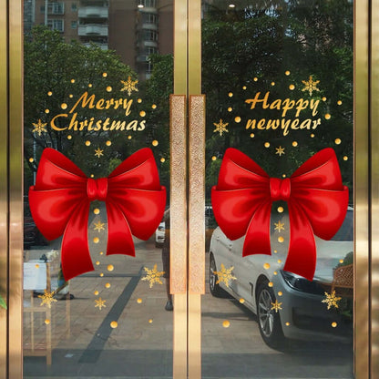 🎄Christmas Window Stickers ✨ Red Ribbon, Bow & Golden Snowflakes ❄️ Static Cling Decoration Kawaii Stickers