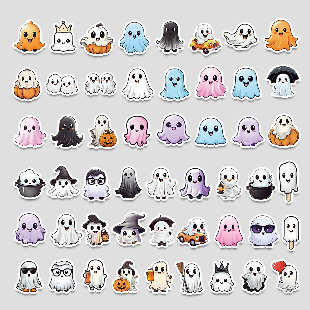Halloween Stickers Set –Cute Ghost Designs for DIY Lovers (50pcs)