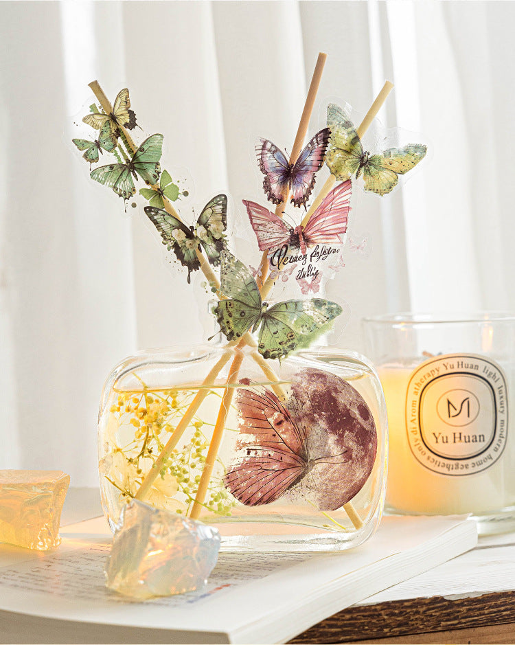 40PCS Butterfly Sticker Book – White Ink & Color Ink Botanical Collection – Scrapbook & Journal Vinyl Decals Kawaii Stickers