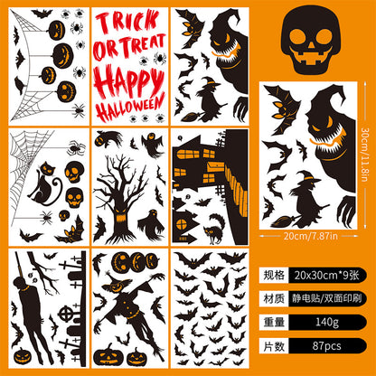 Halloween Window Stickers-Spooky Haunted Castle – Double-Sided Static Cling Ghost, Pumpkin & Zombie Glass Décor 👻🕸️ Halloween Stickers-EE Kawaii Stickers