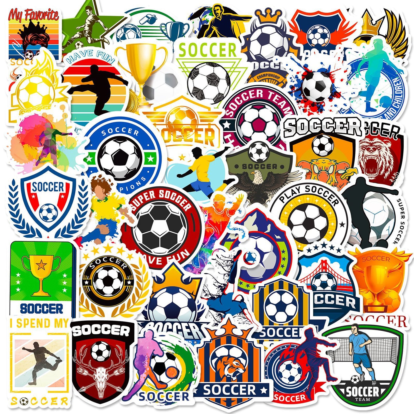 Football Stickers – 50Pcs Sport Designs – High-Definition Waterproof PVC – For Water Bottles, Laptops, Skateboards, Suitcases, Phones – Kawaii Stickers Kawaii Stickers