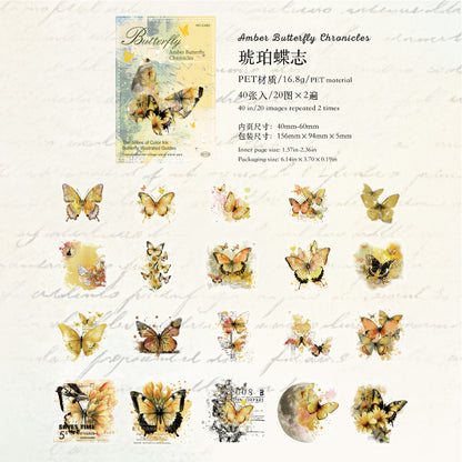 40PCS Butterfly Sticker Book – White Ink & Color Ink Botanical Collection – Scrapbook & Journal Vinyl Decals Amber Butterfly Kawaii Stickers