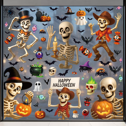 💀 Halloween Skull & Pumpkin Glass Window Stickers – Spooky Fun Decor 🎃 Kawaii Stickers