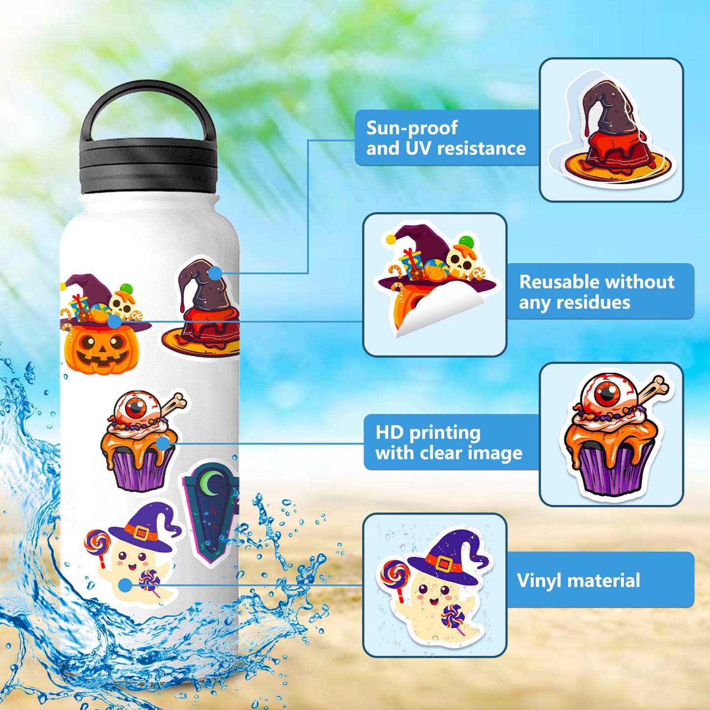 Halloween Stickers – 50pcs Green Hand & Spooky DIY Halloween Stickers