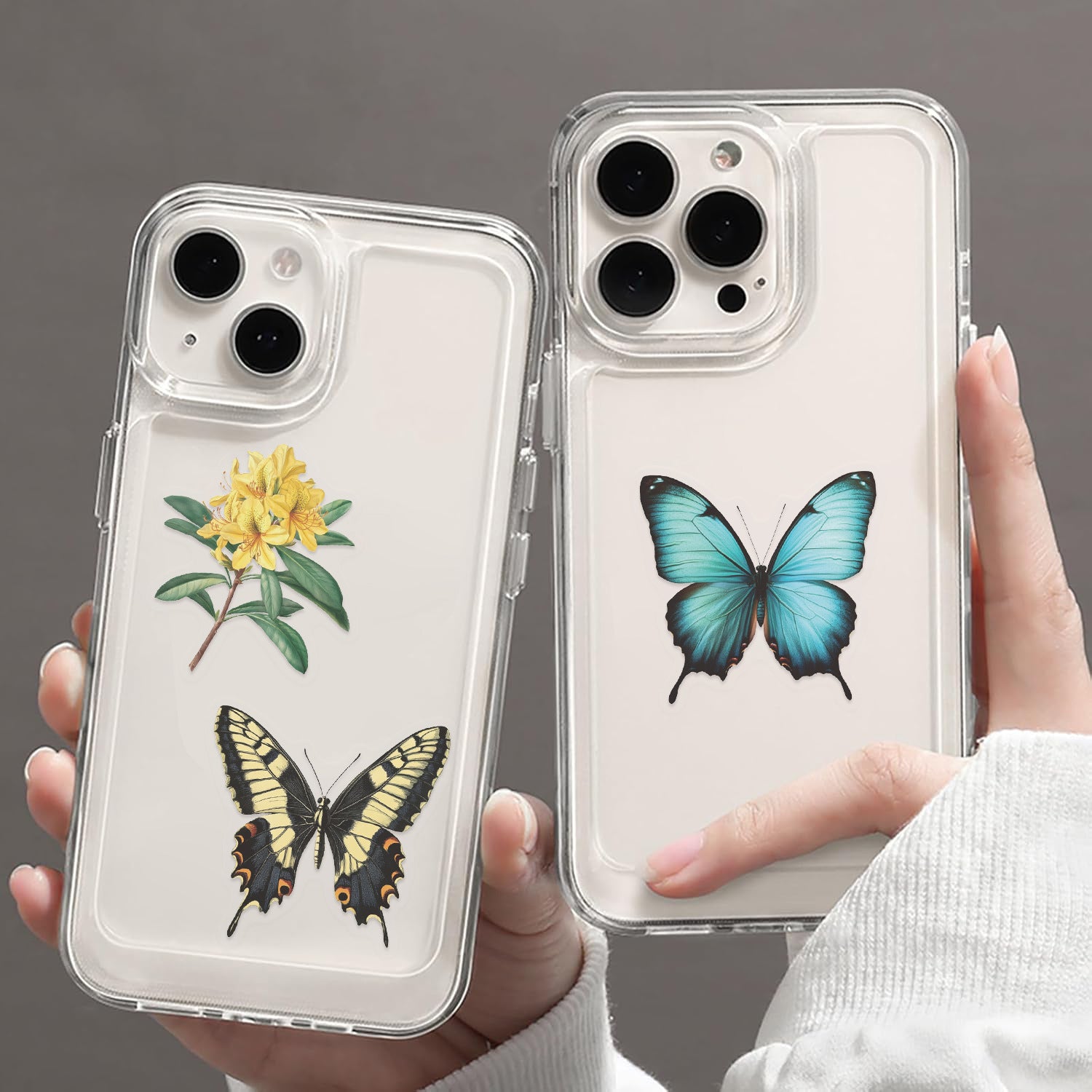 50pcs Transparent Vintage Butterfly & Plant Stickers | Waterproof PET Stickers for Journals, Notebooks, Cups & Guitars Kawaii Stickers