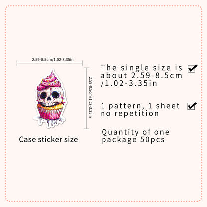 🎃 50 Pcs Halloween Holographic Stickers – Skull, Cake & DIY Designs Kawaii Stickers
