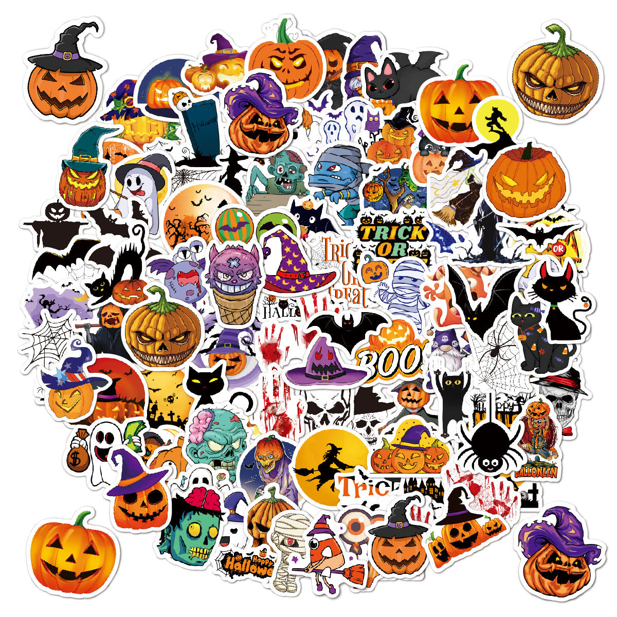 🕸️ Halloween Stickers Cartoon Graffiti Holographic Vinyl Set – 50PCS 🎃👻✨ Kawaii Stickers