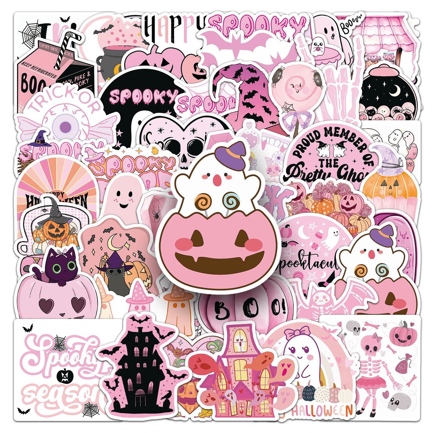 Halloween Stickers | 50pcs Pink Halloween Cute Sticker Set for DIY & Decoration