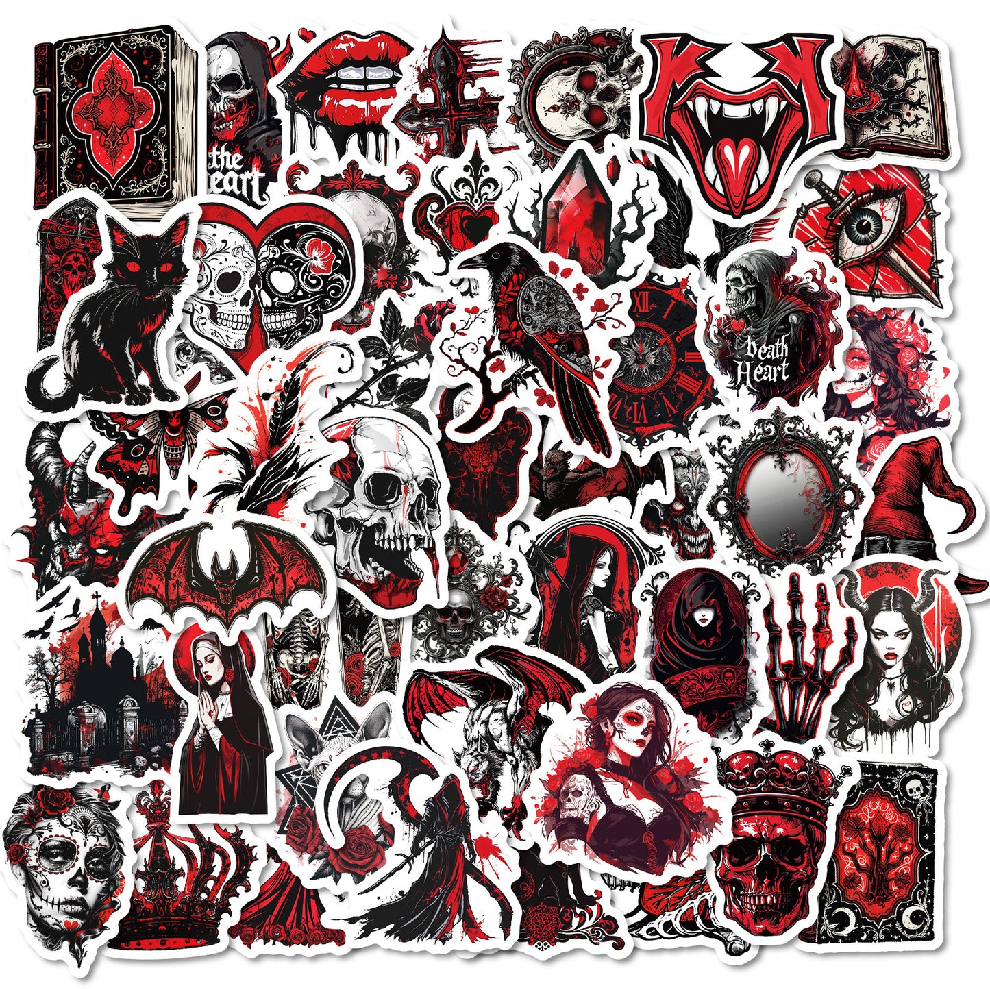 🎃 Halloween Stickers | 100 Gothic Red Waterproof Halloween Sticker Set