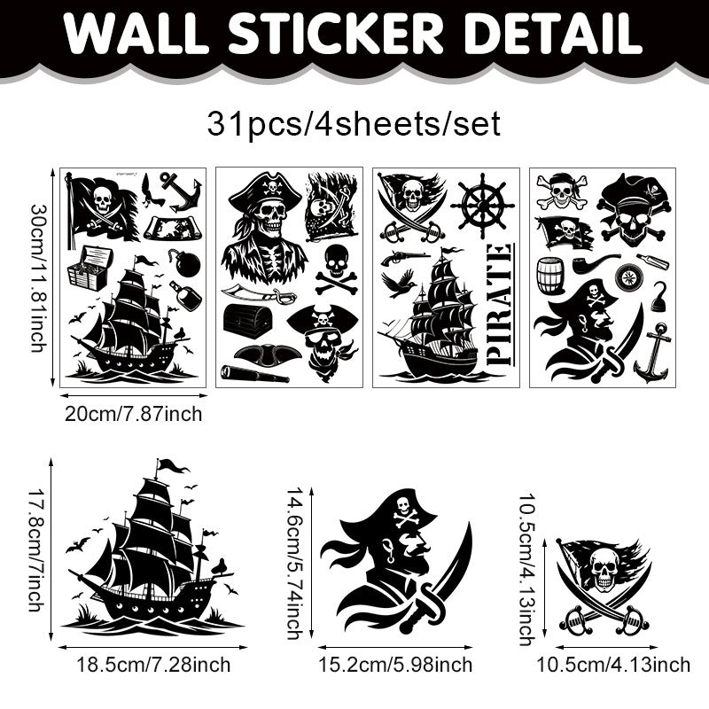 🎃 Halloween Stickers Ghost Witch Silhouette Party PVC Self-Adhesive Wall Decals 👻 Pirate Skull Stickers*1set Kawaii Stickers