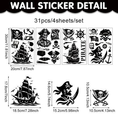 🎃 Halloween Stickers Ghost Witch Silhouette Party PVC Self-Adhesive Wall Decals 👻 Pirate Skull Stickers*1set Kawaii Stickers