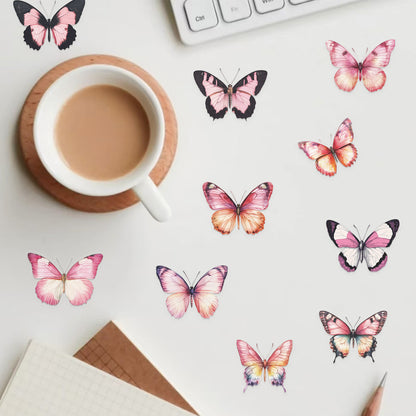 🦋🌈 50pcs Colorful Transparent Butterfly Stickers | Waterproof PET Stickers for Journals, Notebooks, Cups ☕, Guitars & DIY Crafts 🎨✨ Kawaii Stickers
