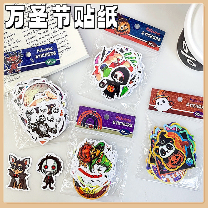 🎃 50 Halloween Stickers – Skulls, Pumpkins, Witches, Grim Reapers & Black Cats 🖤 Kawaii Stickers