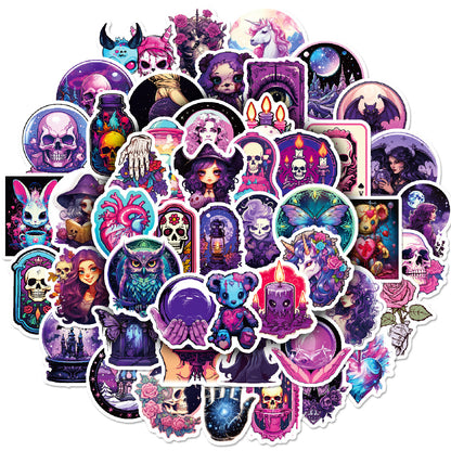 Halloween Stickers | 50pcs Purple Gothic Skull Halloween Sticker Pack