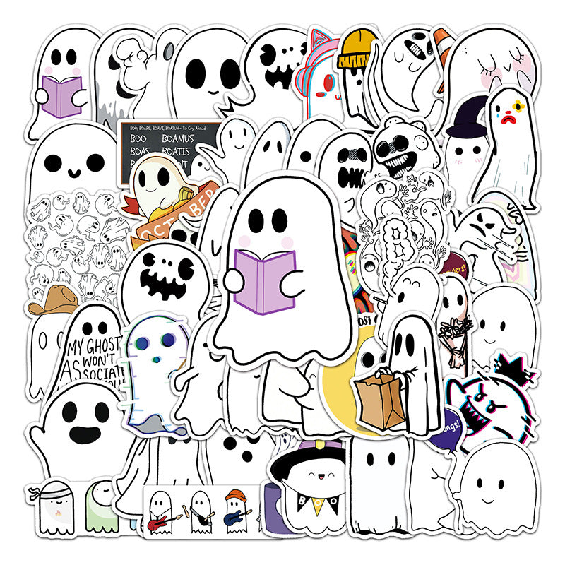 Halloween Stickers - 50Pcs Cute Ghost Pack for DIY Fun 🎃