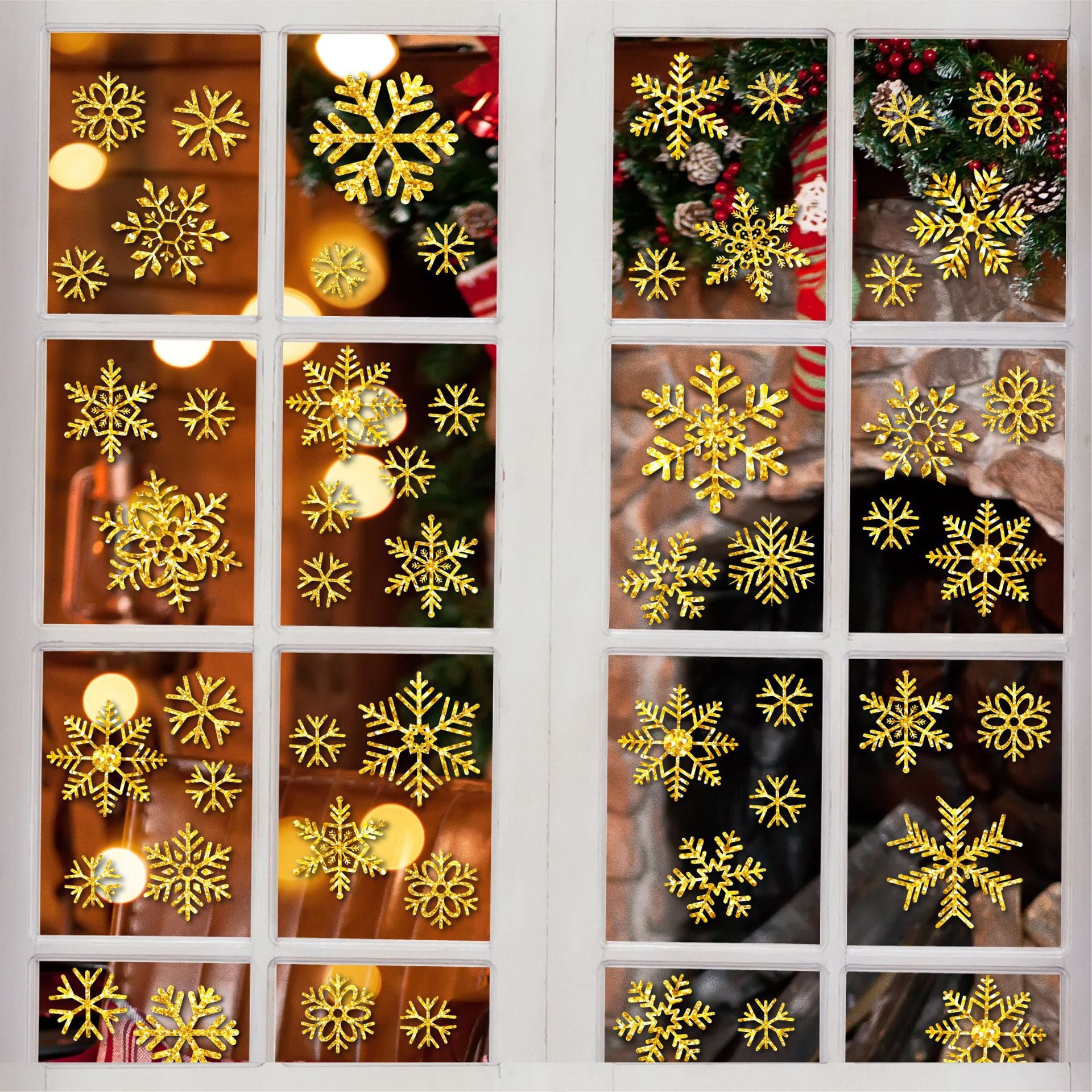 ✨ Glitter Snowflake Window Stickers – Gold & Silver Holiday Glass Decals 🎄 Kawaii Stickers