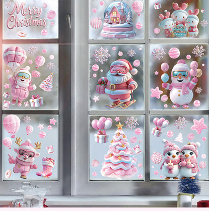 Cute Pink Christmas Window Stickers for Holiday Decor