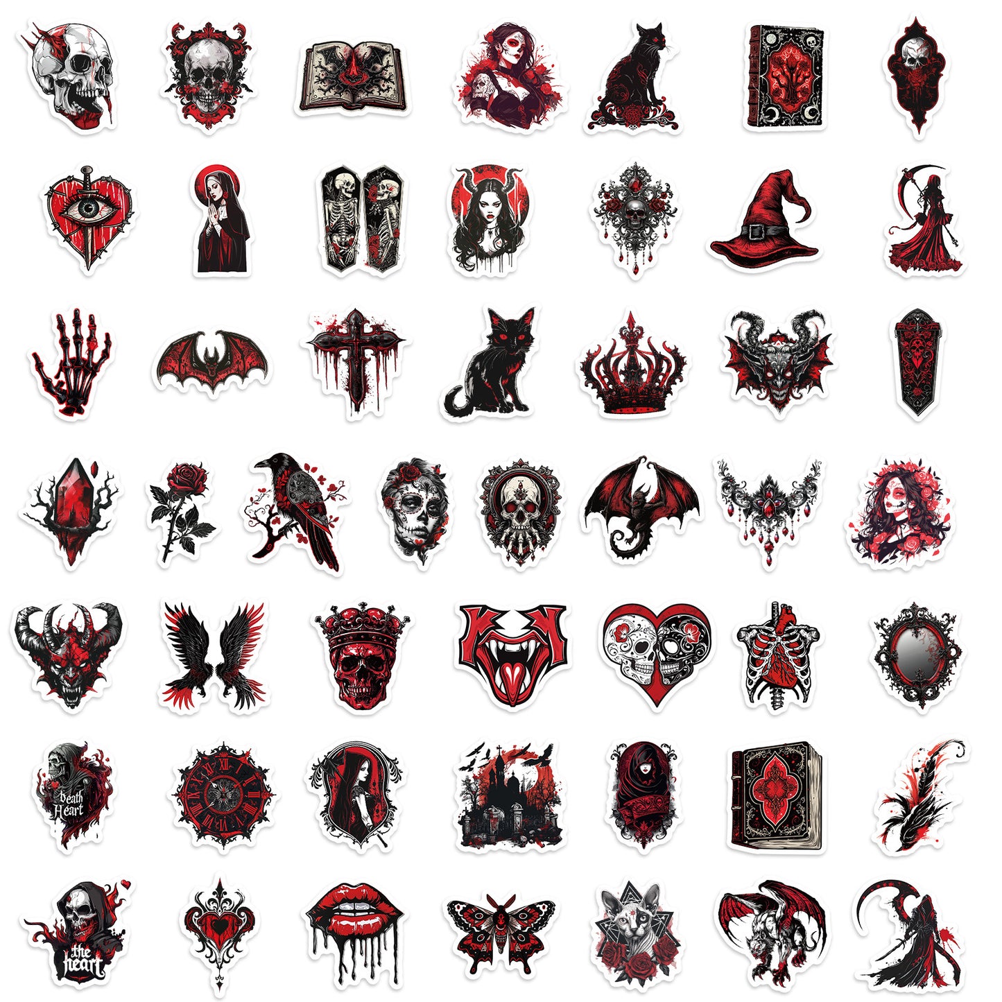 🎃 Halloween Stickers | 100 Gothic Red Waterproof Halloween Sticker Set