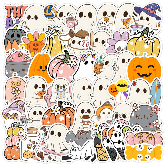 50pcs Halloween Ghost Graffiti Stickers – Waterproof Vinyl Stickers for Phones, Water Bottles, Laptops Kawaii Stickers