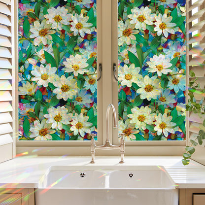 🌿 Holographic Fresh White Flowers & Green Leaves Window Stickers – Elegant Home Decor 🌿 Kawaii Stickers