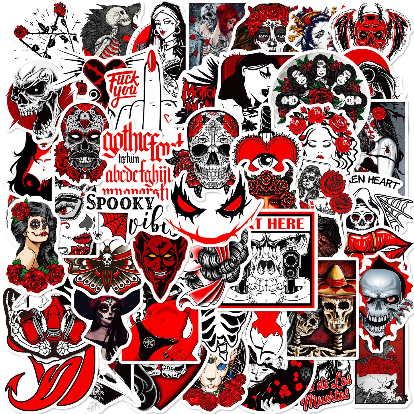 🎃 Halloween Stickers | 100 Gothic Red Waterproof Halloween Sticker Set